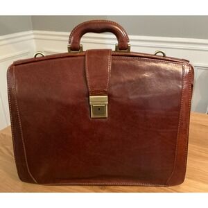 Chiarugi Leather Briefcase Laptop Bag Italy Handmade Brown Doctor Style - w/keys